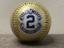 Derek Jeter Retirement Baseball W/ Picture and Career Highlights Gold NEW In Bag