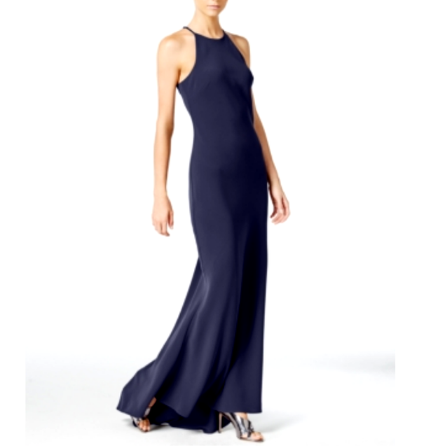 calvin klein split neck halter gown