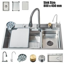31.5"Kitchen Sink Stainless Steel Single Bowl Top mount Workstation w/Cup Washer