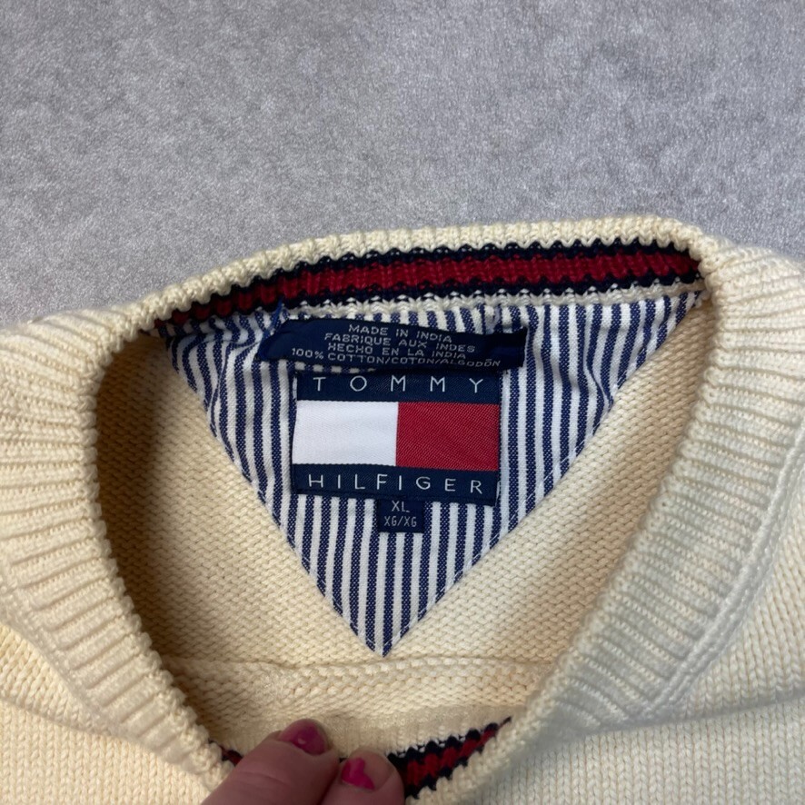 Tommy Hilfiger Jumper Mens Chunky Heavyweight Knitted Sweater Cream White XL image 8