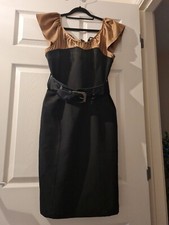 ❤️ Star by Julien Macdonald bodycon premium dress black gold belt size 12 vgc
