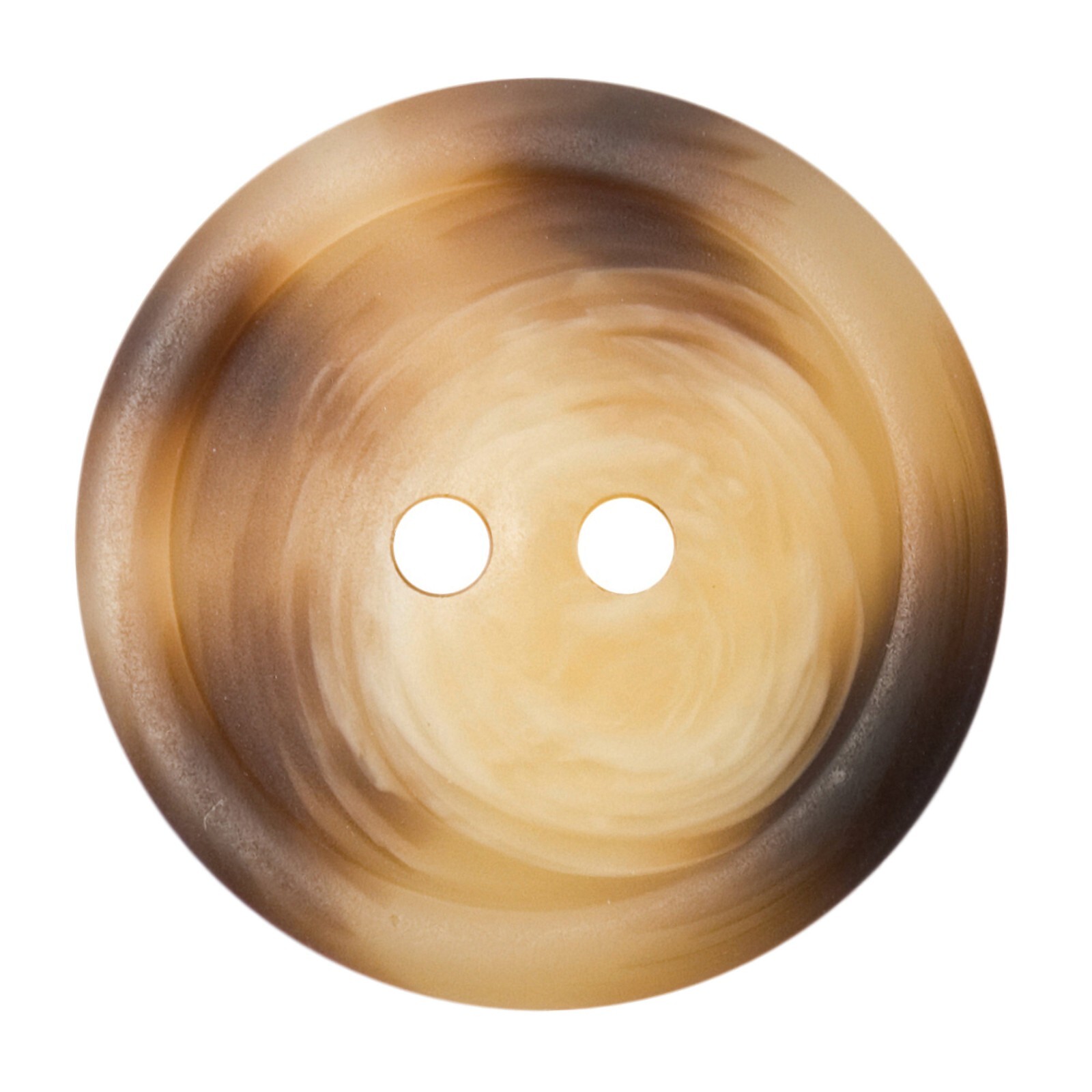 28mm Brown & Beige Round 2 hole Polyester Buttons x 2, 2b1575