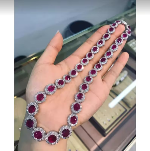 Ruby Necklace July Birthstone 925 Silver White Gold Finish Birthday Gift For her - Picture 4 of 7