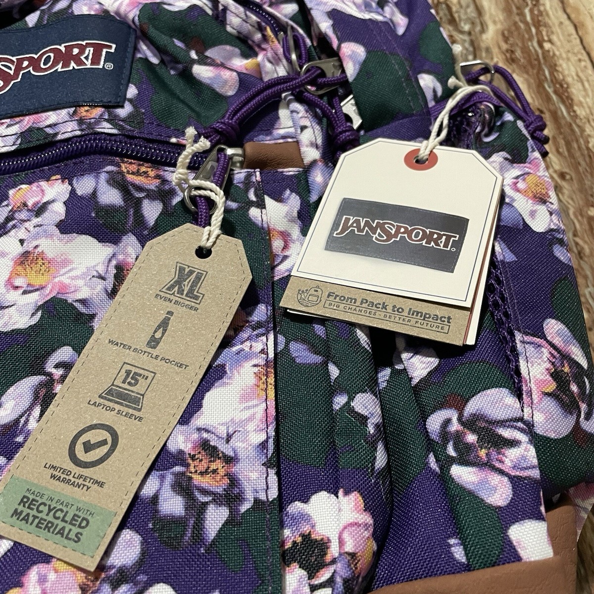 JanSport Backpack Purple Floral XLarge 17”Durable Travel 