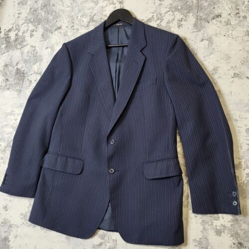 Blazer DAKS Para Hombres 40R Azul Marino Rayas Lana Forrada Chaqueta de Un Solo Pecho C - Imagen 9 de 14