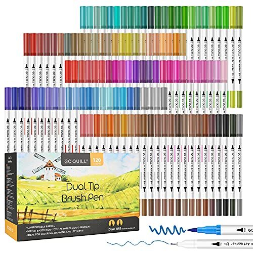 120 Colors Dual Brush Pens Art Markers Fine and Brush Tip Markers for Adult C...