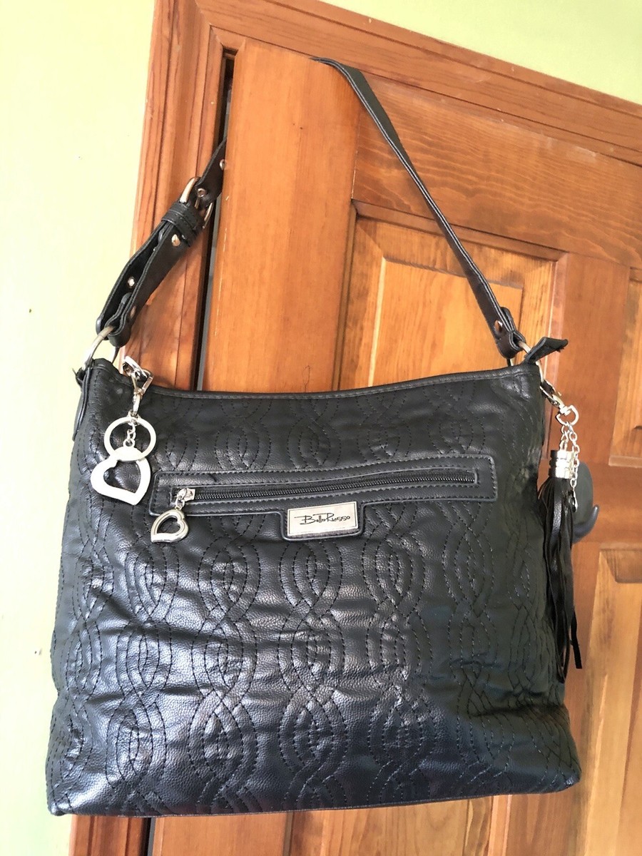 Bella Russo Large Handbag Tassel Black Quilted Shoulder Bag Vegan