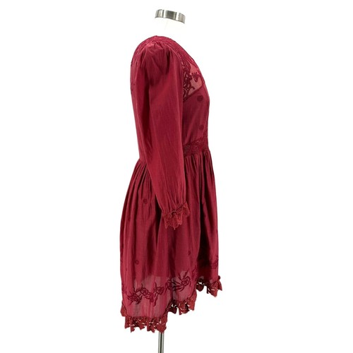 Free People Womens 8 Montana Dress Red Lace Embroidered Fit & Flare Western Boho - Picture 4 of 9