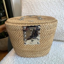 Antique Wicker Rattan Fish Lock Padded Travel Tea Basket 1920&rsquo;s/30&rsquo;s Wicker tote