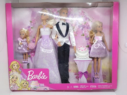 Barbie I can Be a Bride Wedding Party 4 Dolls Set Kelly Stacy Ken and Cake