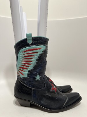 Vtg ROBERTO CAVALLI BLACK LEATHER WING BOOTS 36