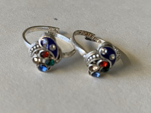 925 Sterling Silver Toe Ring Pair Indian Bichiya Pair ADJUSTABLE Blue Green NEW - Bild 6 von 12