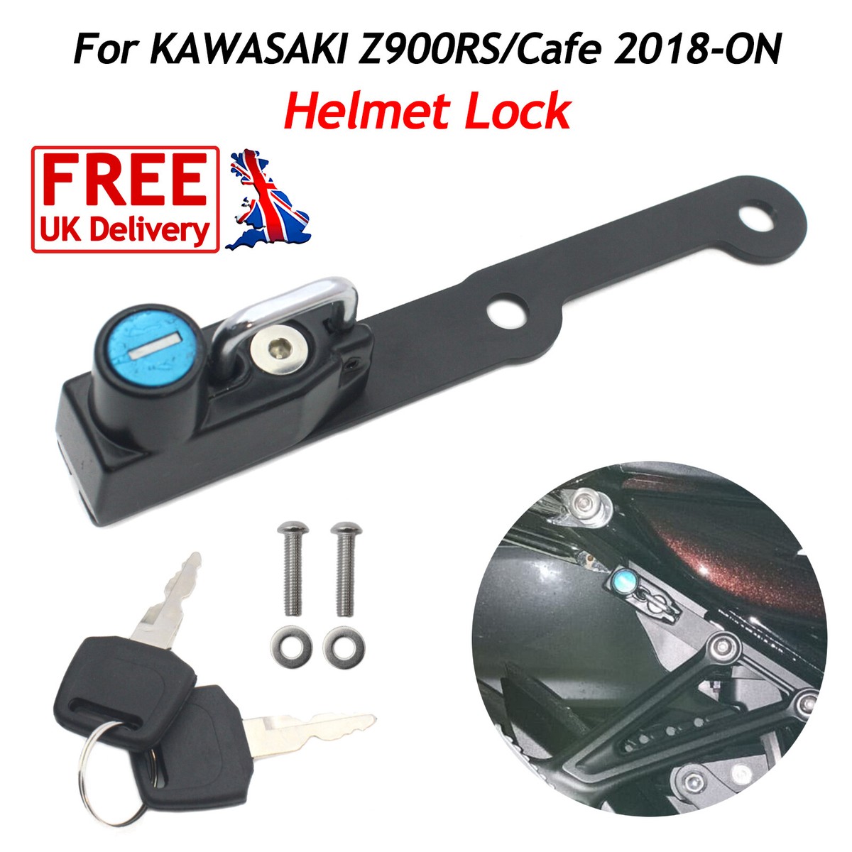 Helmet Lock For KAWASAKI Z900RS/Cafe 2018-2023 Steel Anti-Theft