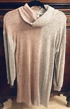 Moa Moa Sweater Knit Shift Dress Gray Pink Long Sleeve Cowl Neck Sz M