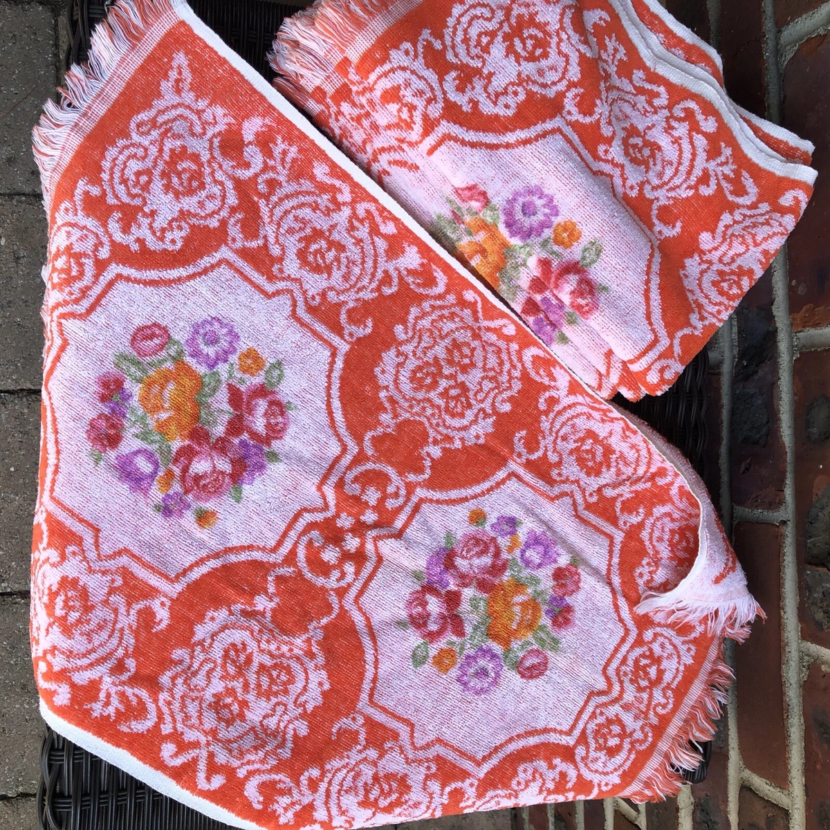 Vintage Lady Pepperell Orange White Floral Hand Towel Set Of 6 eBay