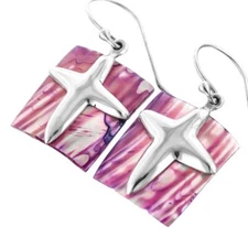925 Sterling Silver Purple Mother Of Pearl Turbo Shell Sterling Earrings, 9/16"