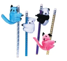 NEW 4 pc "Panda Bear Raccoon" Pencil Huggers Furry Animal Birthday Party Favors