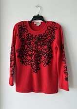 VTG Outlander Sweater Lambswool Angora Red Black Print Women M Festive Classic