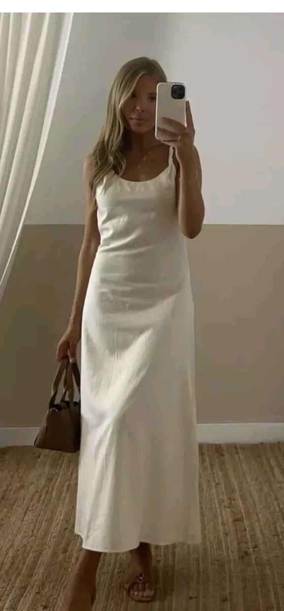 ZARA LINEN BLEND MIDI DRESS ECRU - REF 2918/215 XXL for sale