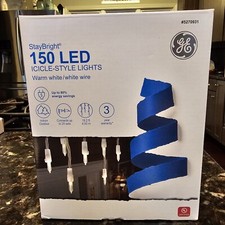 GE Staybright 150 LED Icicle Style Lights Warm White White Wire I/O 16.2 Ft NEW