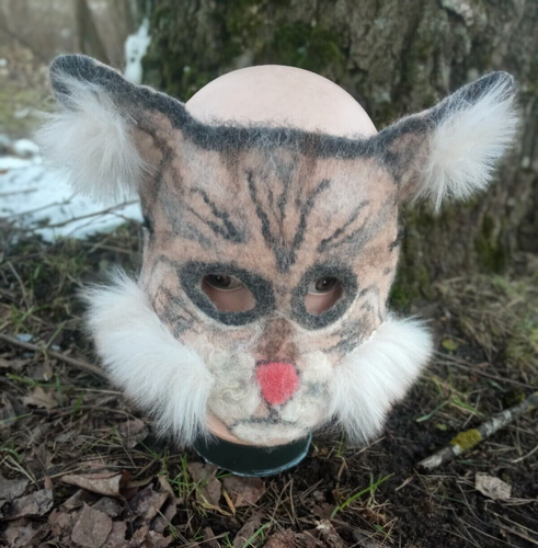Childrens felted cat lynx mask.Therian cat mask.Festival headdress.cosplay - Picture 13 of 15