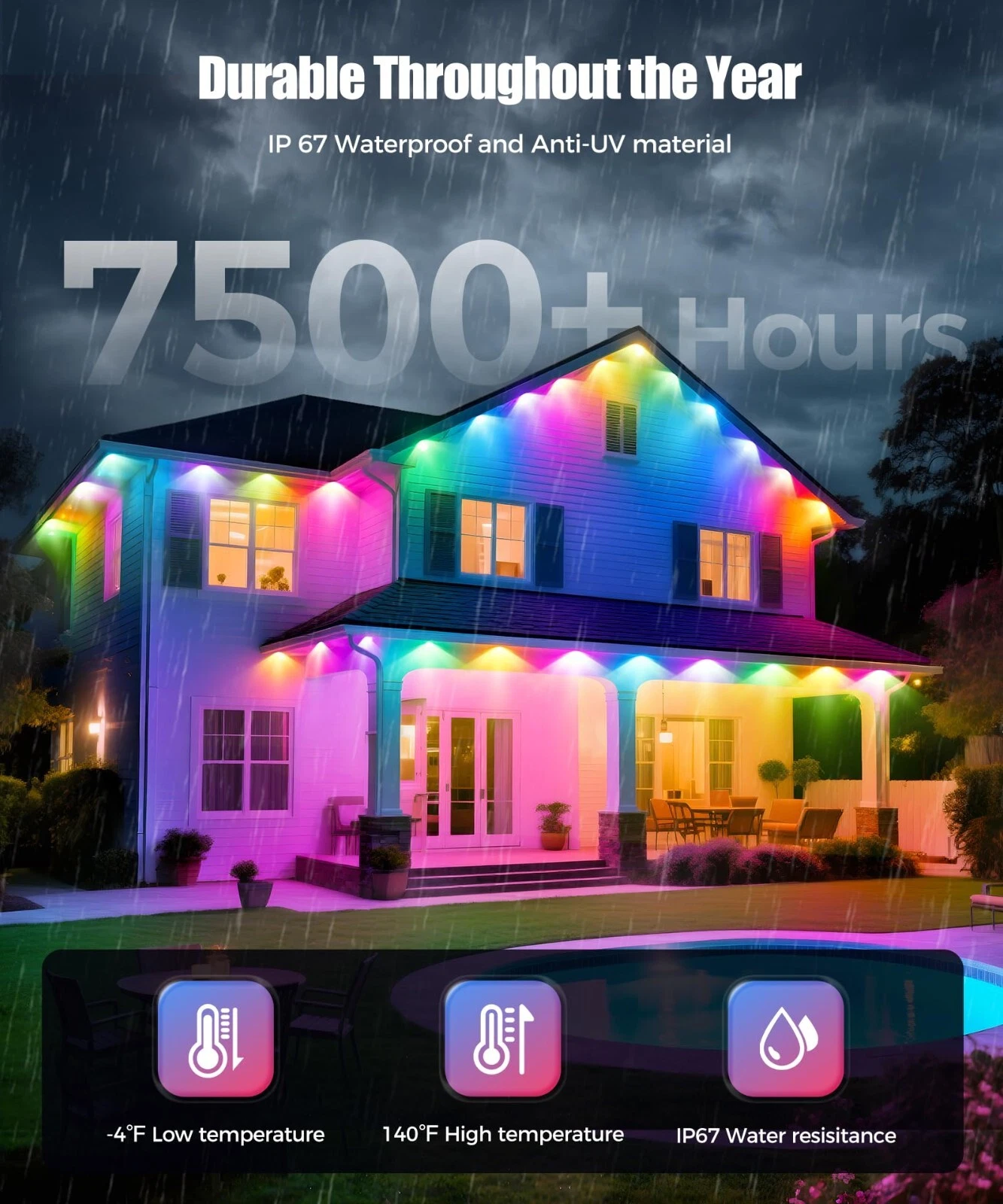 Permanent Outdoor Lights for House, 200ft RGB+IC Smart Outdoor Decor, 50 Scene M