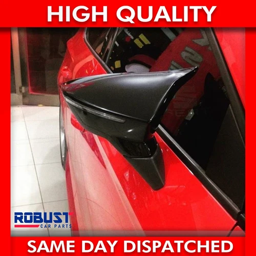 GLOSS BLACK MIRROR COVER CAP RH+LH SIDE FOR SEAT LEON MK3 (2013-2019)