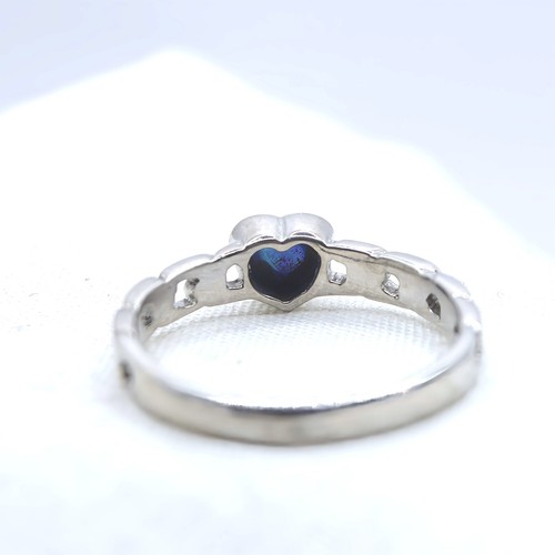 Sterling Silver Blue Opal Heart Ring Dainty Ring Love - Picture 5 of 13