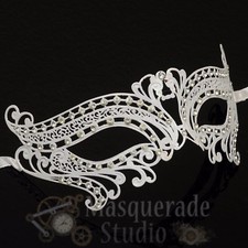 Womens Elegant Swan Filigree Metal Laser-Cut Venetian Masquerade Mask White