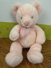 Russ Berrie Pink Plush Bear Puffs W/Plaid Bow 15 Soft Lovey