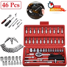 46Pcs Spanner Socket Ratchet Wrench Set 1/4" Drive Car Repair Tool Kit with Case