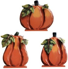 Rustic Wood Fall Pumpkin Decor, Indoor Standing Flat Pumpkin Decoration SET 3 