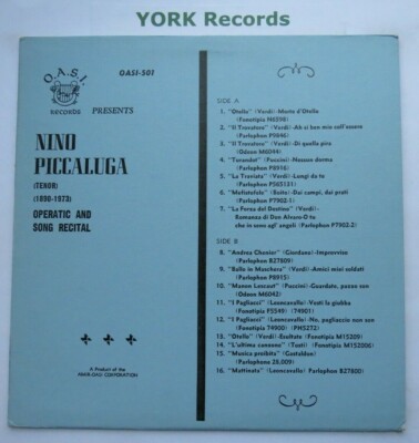 OASI-501 - NINO PICCALUGA - Operatic & Song Recital - Excellent Con LP Record