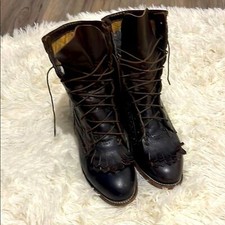 Justin  s Vintage Roper Kiltie Boots 80  s 90  s, Granniecore Boho Brown Leather