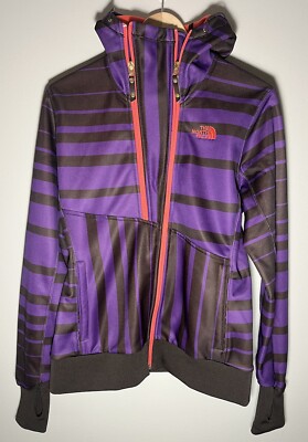 The North Face Hoodie Purple Stripe Pink Double Zipper Hood Womens Sz Medium