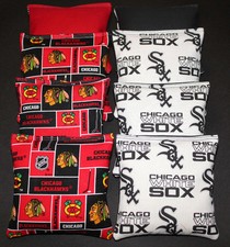 8 Cornhole Bags made w CHICAGO BLACKHAWKS  WHITE SOX Fabric ACA Reg Bags