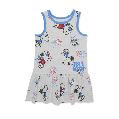 12 Months Snoopy Peanuts USA todder grey dress red white blue 4th july patriotic