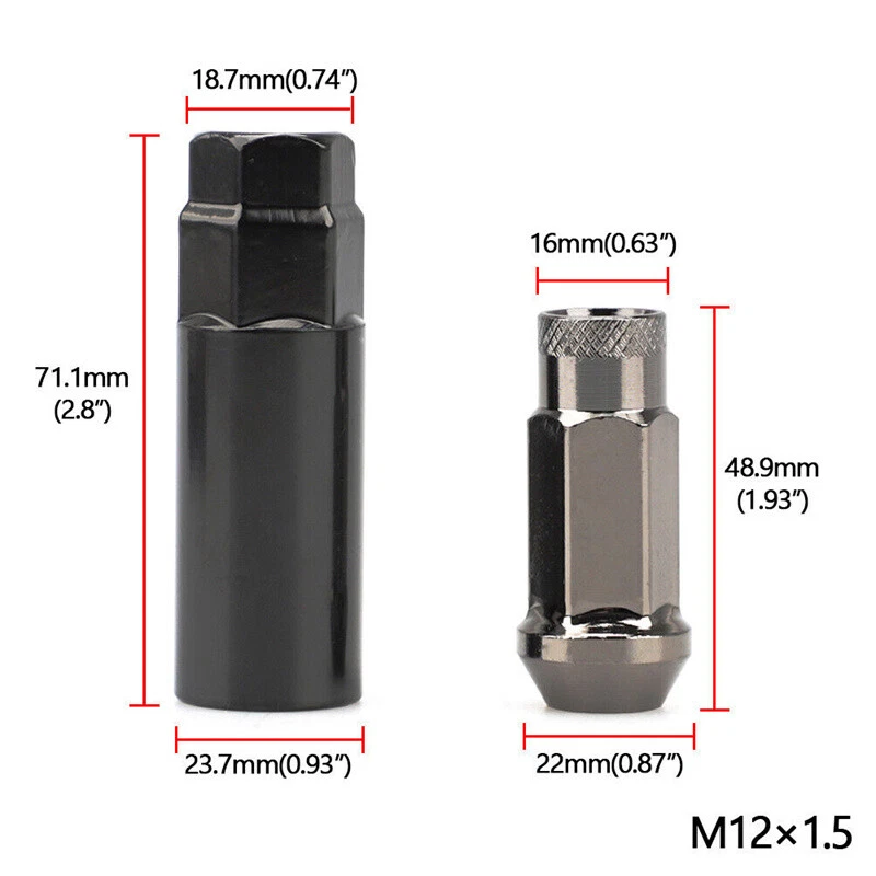 20Pcs M12x1.5 Car Open End Lug Nut Extended 48mm Steel Wheel Nuts Bolts w/Socket - Image 3 of 4