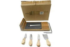 NutriChef Black Stone Slate/ Bamboo Platter Cheese Serving Set w/ Accessories