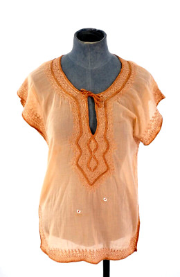 Bohemian Bluse Folk bestickt Christiane Celle rosa lachs Ethno Baumwolle S