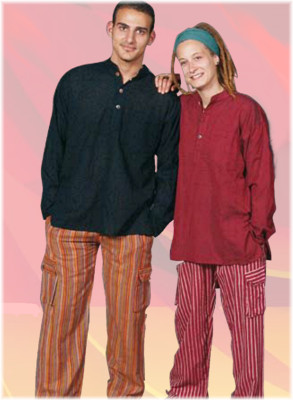 NEU*S/M *46/48*Nepal FREIZEIT Hemd FISCHER KURTA Hippie Boho Tunika Indien ETHNO