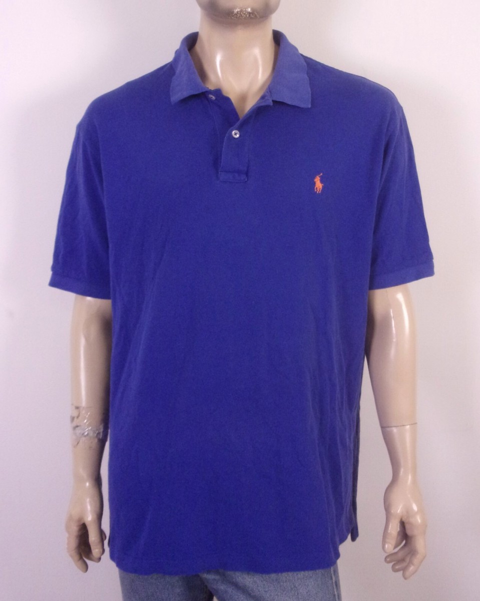 vintage 90s Polo Ralph Lauren Blue Pique Polo Shirt Orange