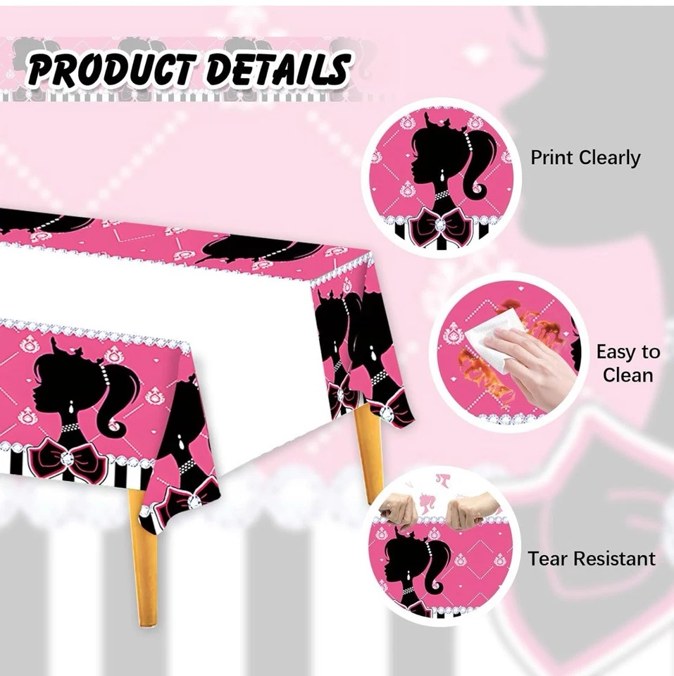 2 PIEZAS Mantel de Cumpleaños Princesa Rosa, Mantel Desechable Fiesta Barbie Foto 4 de 4