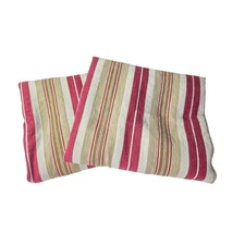 POTTERY BARN Red Gold Striped 2007 Linen Blend EURO Pillow Shams Set of 2