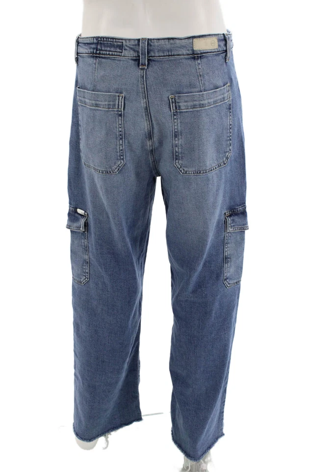 Pantalones de mezclilla cargo AG de tiro medio lavado botón pierna recta talla 32 para hombre Foto 3 de 4