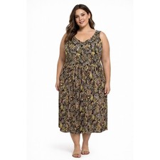 Anna Maxwell Green Floral Sleeveless Midi Dress Summer Vacation Womens Plus 1x
