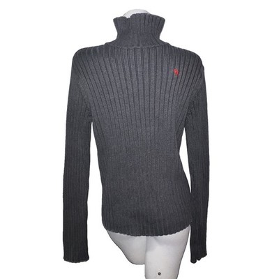 Abercrombie & Fitch Mens XL Gray Ribbed Turtleneck Sweater Red Moose Logo Cotton