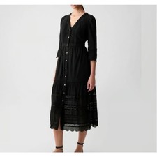 Gap Women's Black Textured Crinkle Lace Midi Dress Sz. S Tall