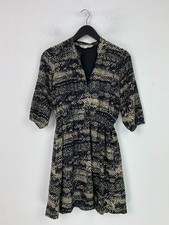 Yumi Black Abstract Print Short Fit And Flare Dress Elbow Sleeve UK 12