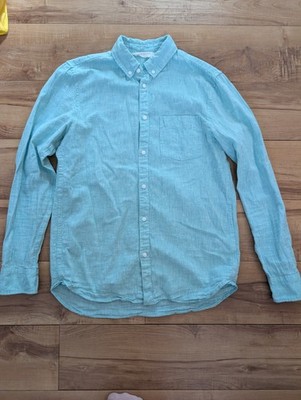 H&M Boys Mint Teal Linen Cotton Blend Long Sleeve Shirt Kids Size 13-14Y Large